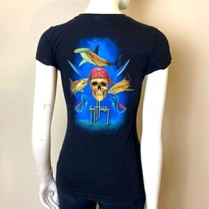 Guy Harvey Black Cap Sleeve Logo Tee Shirt Fitted Small